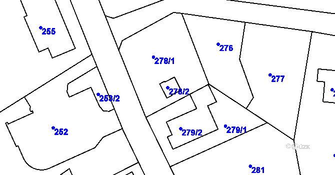 Parcela st. 278/2 v KÚ Dolní Hanychov, Katastrální mapa