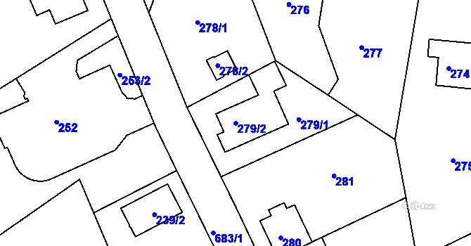 Parcela st. 279/2 v KÚ Dolní Hanychov, Katastrální mapa
