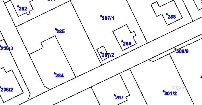 Parcela st. 287/2 v KÚ Dolní Hanychov, Katastrální mapa