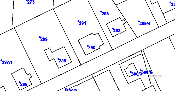 Parcela st. 290 v KÚ Dolní Hanychov, Katastrální mapa