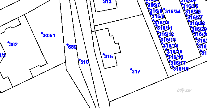 Parcela st. 315 v KÚ Dolní Hanychov, Katastrální mapa