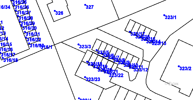 Parcela st. 323/5 v KÚ Dolní Hanychov, Katastrální mapa