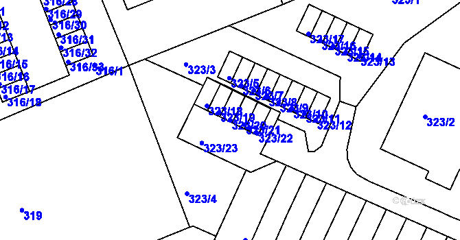 Parcela st. 323/20 v KÚ Dolní Hanychov, Katastrální mapa