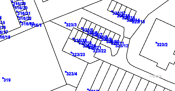 Parcela st. 323/21 v KÚ Dolní Hanychov, Katastrální mapa