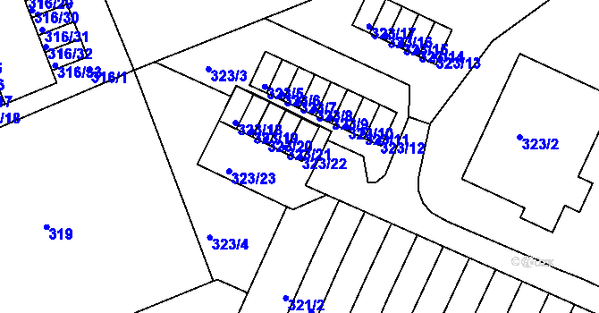 Parcela st. 323/22 v KÚ Dolní Hanychov, Katastrální mapa