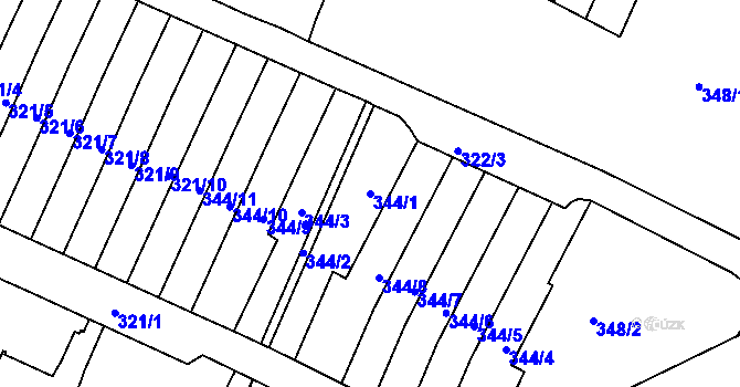 Parcela st. 344/1 v KÚ Dolní Hanychov, Katastrální mapa