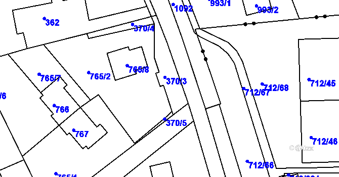 Parcela st. 370/3 v KÚ Dolní Hanychov, Katastrální mapa
