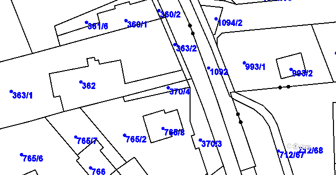 Parcela st. 370/4 v KÚ Dolní Hanychov, Katastrální mapa
