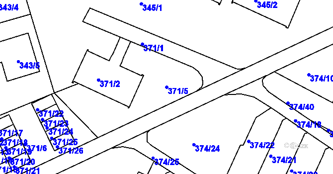 Parcela st. 371/5 v KÚ Dolní Hanychov, Katastrální mapa