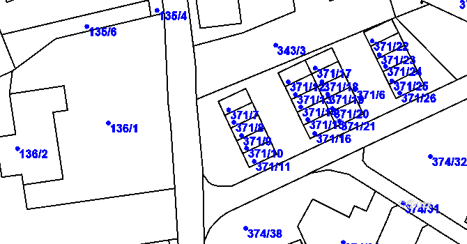 Parcela st. 371/8 v KÚ Dolní Hanychov, Katastrální mapa
