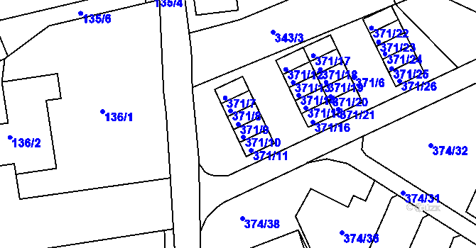 Parcela st. 371/9 v KÚ Dolní Hanychov, Katastrální mapa