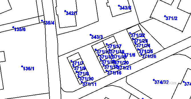 Parcela st. 371/12 v KÚ Dolní Hanychov, Katastrální mapa