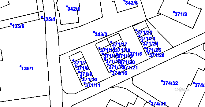Parcela st. 371/13 v KÚ Dolní Hanychov, Katastrální mapa