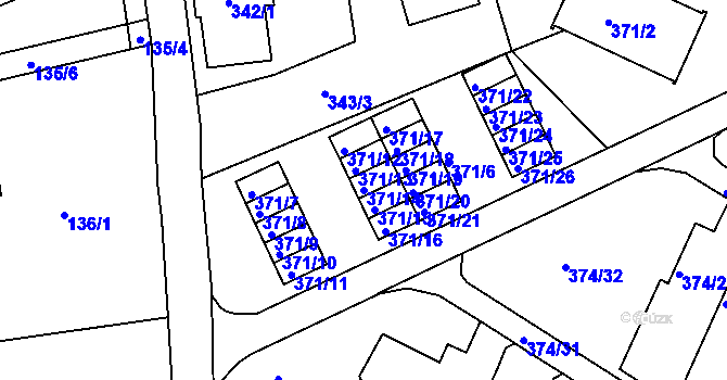 Parcela st. 371/14 v KÚ Dolní Hanychov, Katastrální mapa