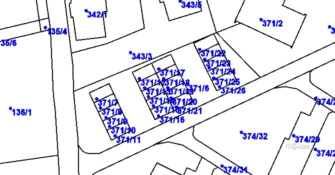 Parcela st. 371/19 v KÚ Dolní Hanychov, Katastrální mapa