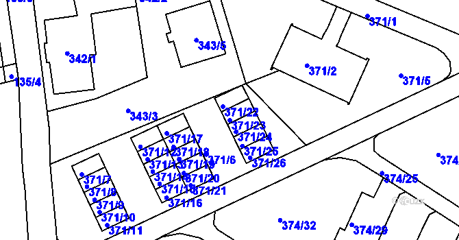 Parcela st. 371/23 v KÚ Dolní Hanychov, Katastrální mapa