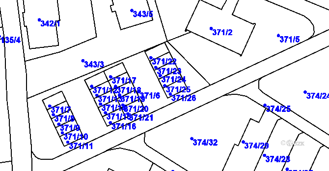 Parcela st. 371/25 v KÚ Dolní Hanychov, Katastrální mapa