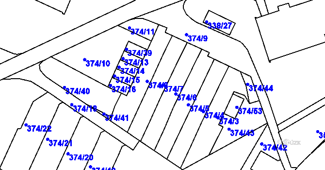 Parcela st. 374/7 v KÚ Dolní Hanychov, Katastrální mapa