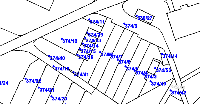 Parcela st. 374/8 v KÚ Dolní Hanychov, Katastrální mapa