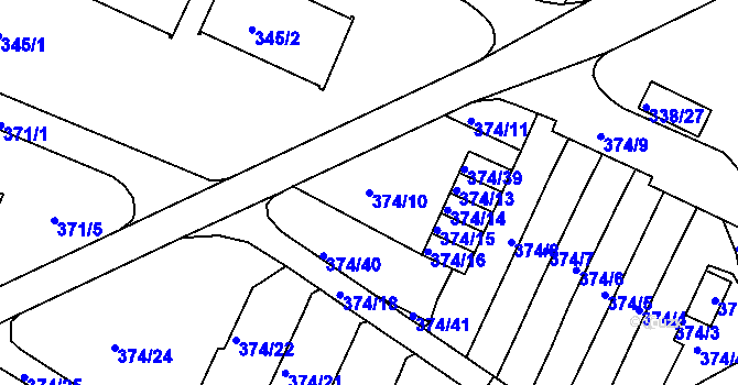 Parcela st. 374/10 v KÚ Dolní Hanychov, Katastrální mapa
