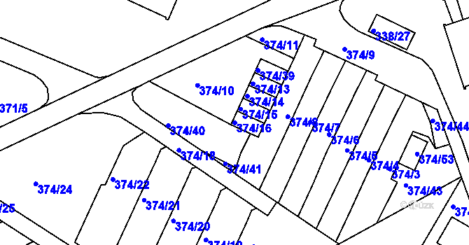 Parcela st. 374/16 v KÚ Dolní Hanychov, Katastrální mapa
