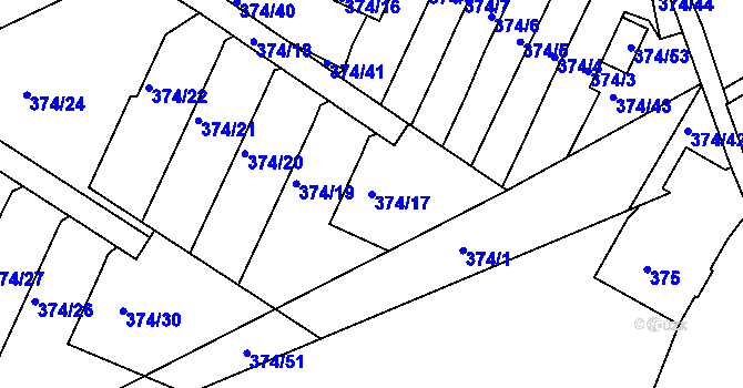 Parcela st. 374/17 v KÚ Dolní Hanychov, Katastrální mapa