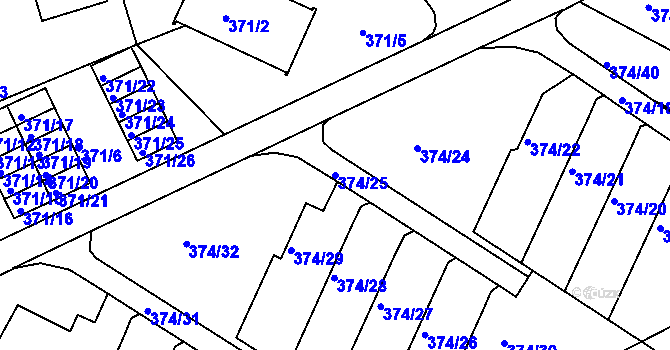 Parcela st. 374/25 v KÚ Dolní Hanychov, Katastrální mapa