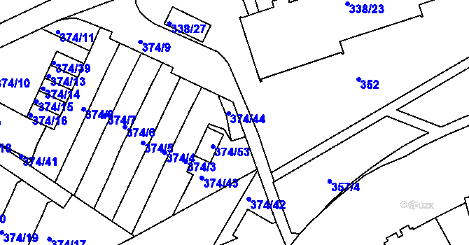 Parcela st. 374/44 v KÚ Dolní Hanychov, Katastrální mapa