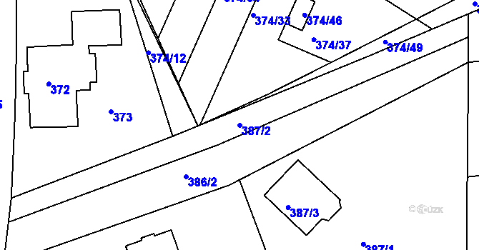 Parcela st. 387/2 v KÚ Dolní Hanychov, Katastrální mapa