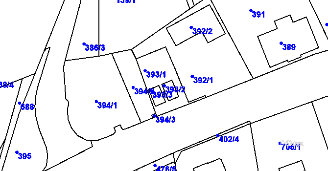 Parcela st. 393/2 v KÚ Dolní Hanychov, Katastrální mapa