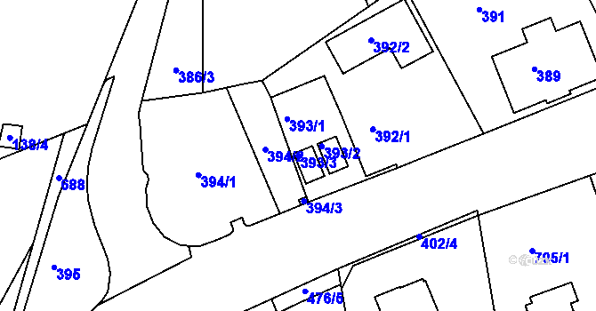 Parcela st. 393/3 v KÚ Dolní Hanychov, Katastrální mapa