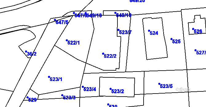Parcela st. 522/2 v KÚ Dolní Hanychov, Katastrální mapa