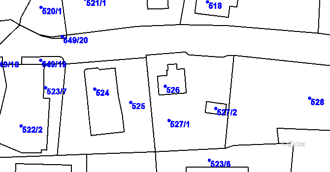 Parcela st. 526 v KÚ Dolní Hanychov, Katastrální mapa