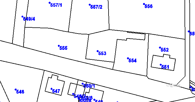 Parcela st. 553 v KÚ Dolní Hanychov, Katastrální mapa