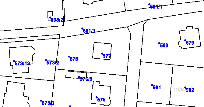 Parcela st. 577 v KÚ Dolní Hanychov, Katastrální mapa