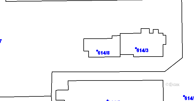 Parcela st. 614/8 v KÚ Dolní Hanychov, Katastrální mapa