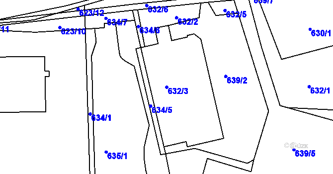 Parcela st. 632/3 v KÚ Dolní Hanychov, Katastrální mapa