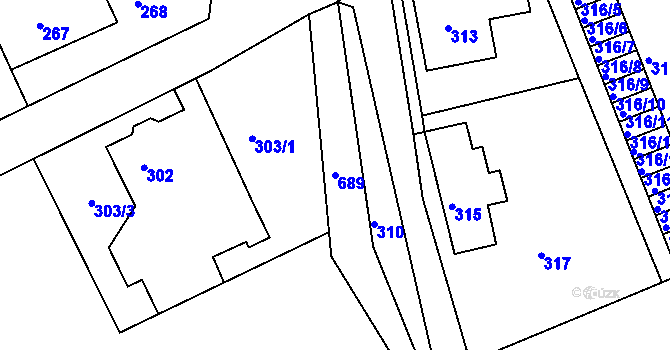 Parcela st. 689 v KÚ Dolní Hanychov, Katastrální mapa