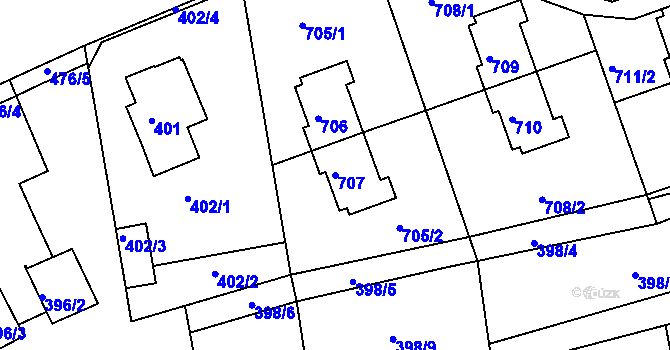 Parcela st. 707 v KÚ Dolní Hanychov, Katastrální mapa