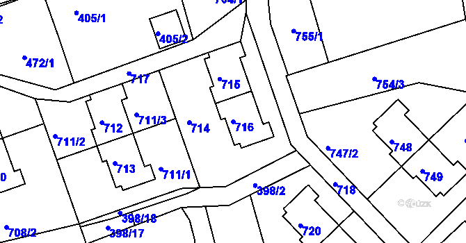 Parcela st. 716 v KÚ Dolní Hanychov, Katastrální mapa