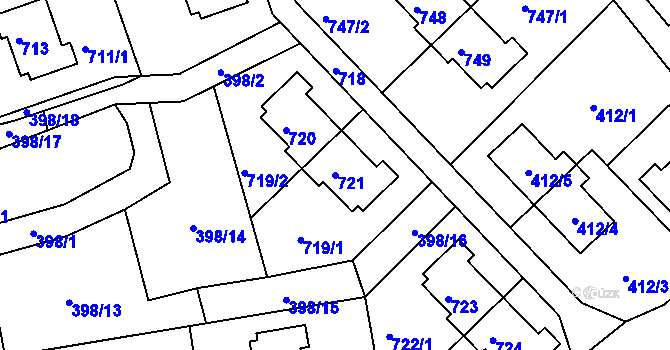 Parcela st. 721 v KÚ Dolní Hanychov, Katastrální mapa