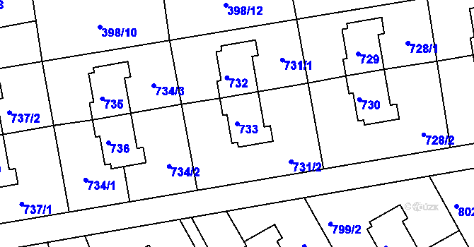 Parcela st. 733 v KÚ Dolní Hanychov, Katastrální mapa