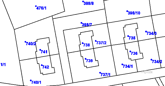Parcela st. 738 v KÚ Dolní Hanychov, Katastrální mapa