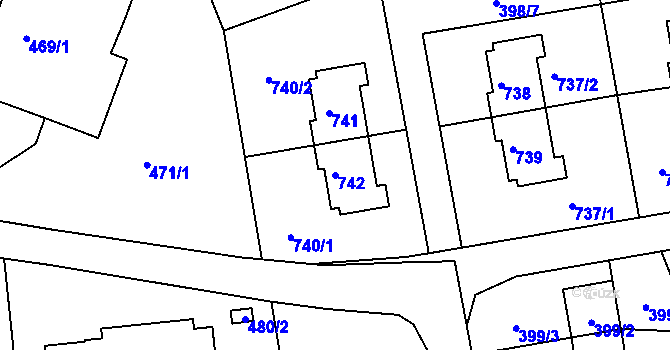 Parcela st. 742 v KÚ Dolní Hanychov, Katastrální mapa