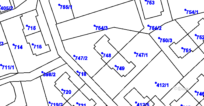 Parcela st. 748 v KÚ Dolní Hanychov, Katastrální mapa