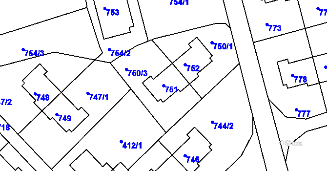 Parcela st. 751 v KÚ Dolní Hanychov, Katastrální mapa