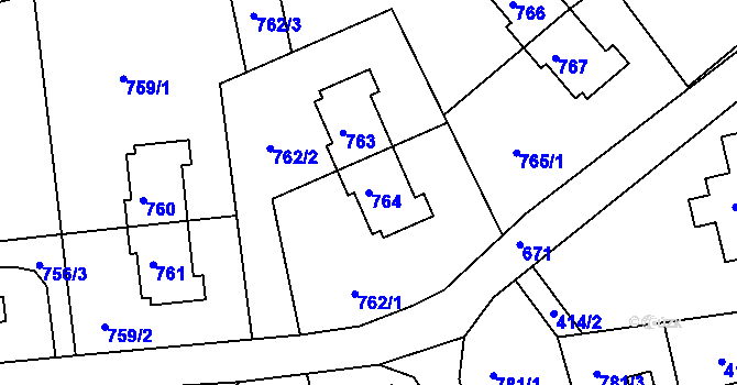 Parcela st. 764 v KÚ Dolní Hanychov, Katastrální mapa
