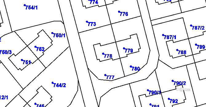 Parcela st. 778 v KÚ Dolní Hanychov, Katastrální mapa
