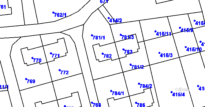 Parcela st. 782 v KÚ Dolní Hanychov, Katastrální mapa