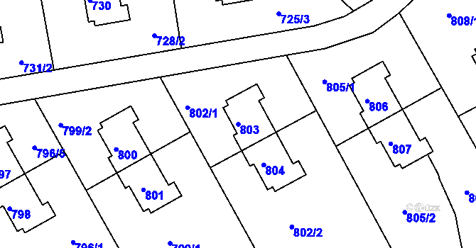 Parcela st. 803 v KÚ Dolní Hanychov, Katastrální mapa